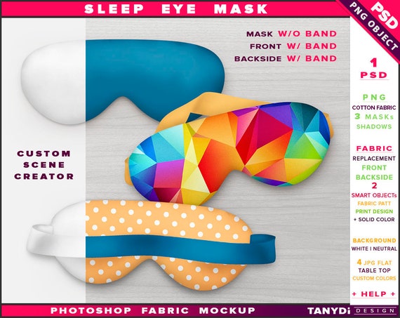 Sleep Eye Mask Photoshop Fabric Mockup Sm 1 Front Backside Etsy