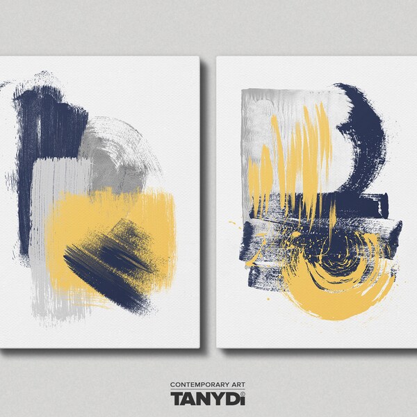 Yellow Grey Painting Etsy