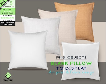Blank Decorative PNG pillows, 5 PNG Various square cushions - burlap cotton fleece fabric, Non-Photoshop Scene creator objects FO-2