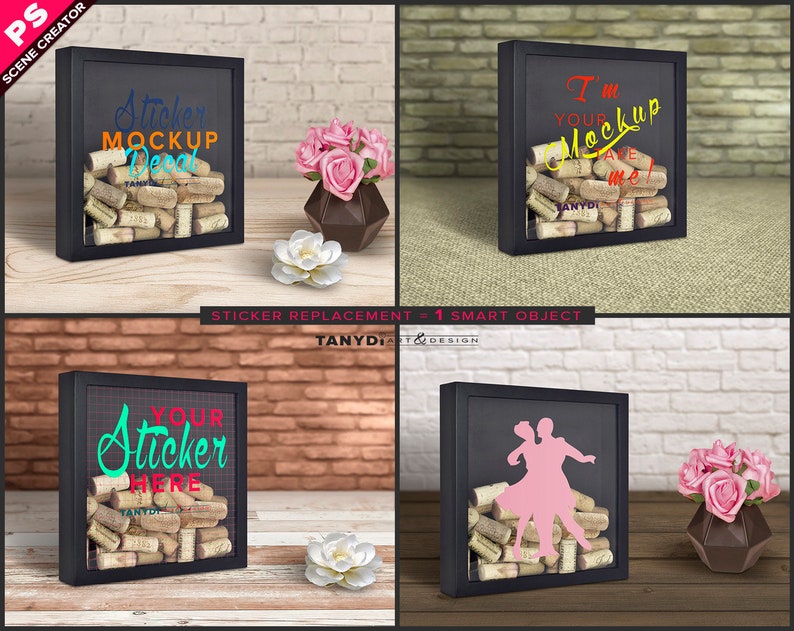 Download Black Shadow Box with Wine Corks Photoshop Sticker Mockup ...