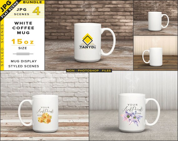 Download 15oz Coffee Mug Blank White Mug on Wooden Table Steaming ...