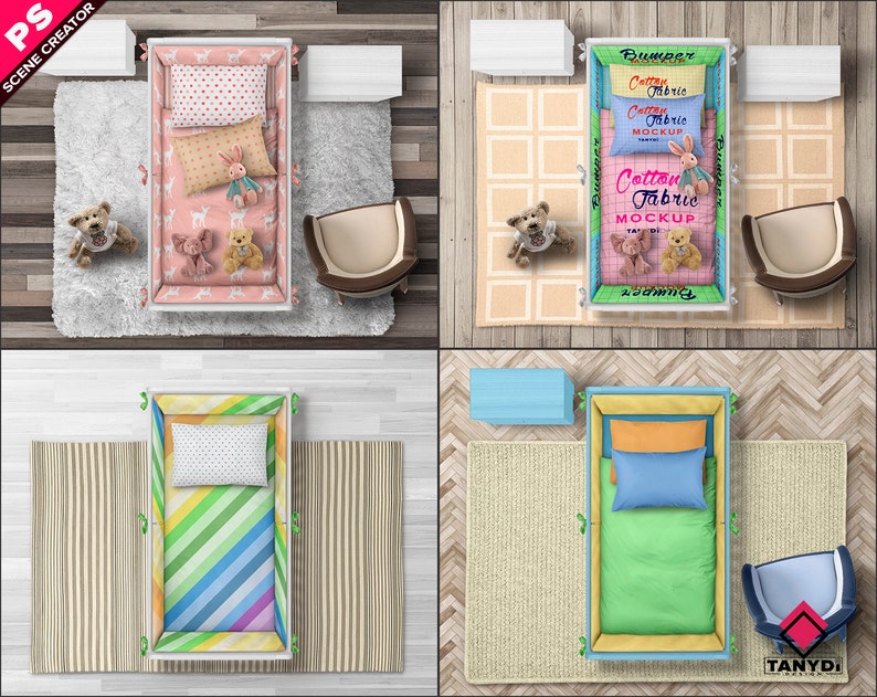 Download Crib Bedding Bumper Sheet Duvet Photoshop Fabric Mockup PNG | Etsy