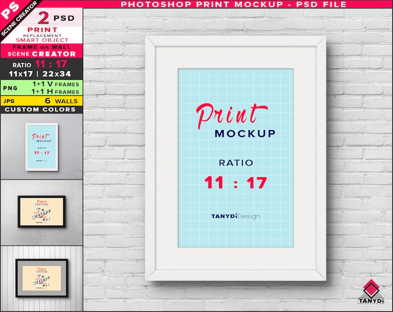 Download 11x17 Frame on Wall Photoshop Print Mockup Vertical & | Etsy