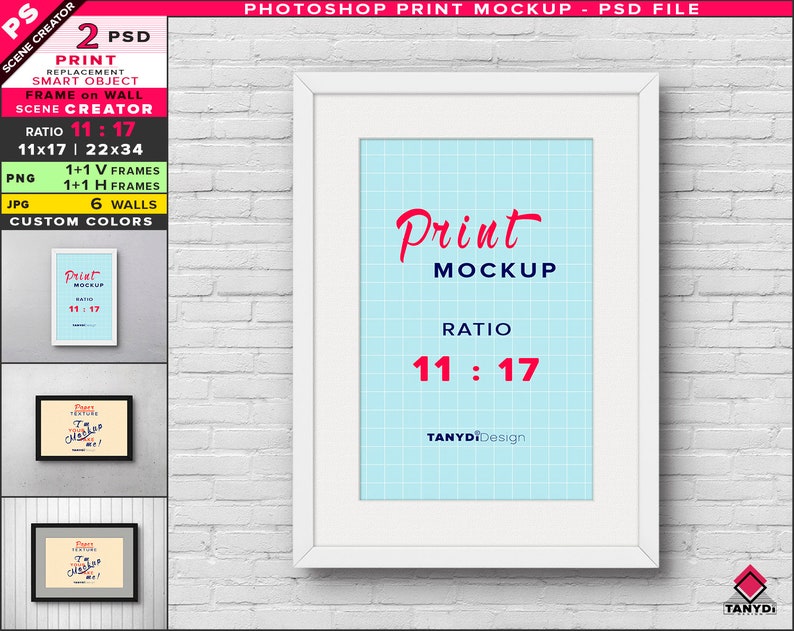 Download 11x17 Frame on Wall Photoshop Print Mockup Vertical & | Etsy