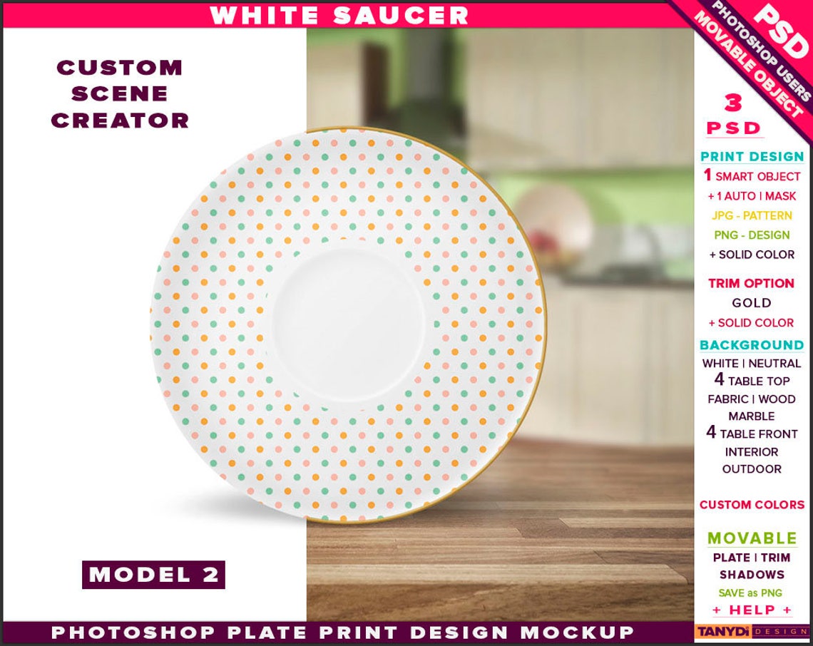 Download Saucer Photoshop Print Mockup Saucer Scene Creator Gold | Etsy