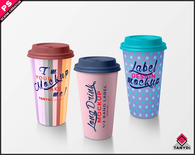 Download Long drink paper cup Photoshop Label Mockup PNG White open ...