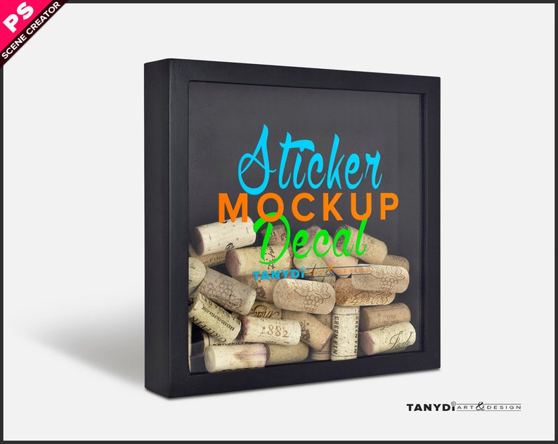 Download Black Shadow Box with Wine Corks Photoshop Sticker Mockup ...