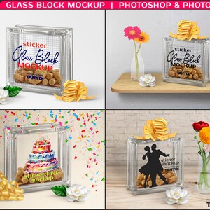 Decorative Clear Glass Block with Wine Corks, Photoshop Photopea Sticker Mockup, Left & Right Transparent Glass Block GB-1, Scene Creator image 2