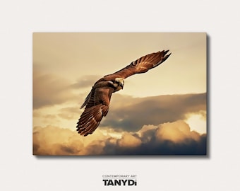 Peregrine falcon flying on the sunset sky, Spread wings bird, Printable Acrylic Painting, Nature Animal Bird World, European Wall Art Decor