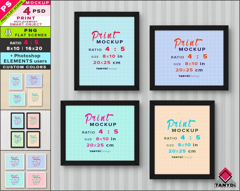 8x10 Black White Metal Frame On Wall Photoshop Print Etsy