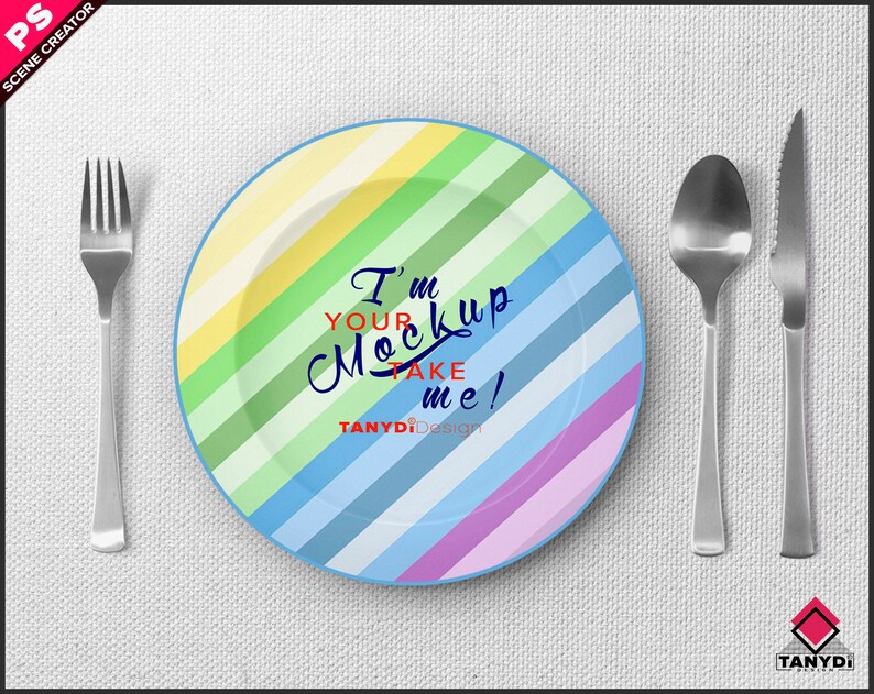 Dinner Plate Print Mockup PNG White round plate