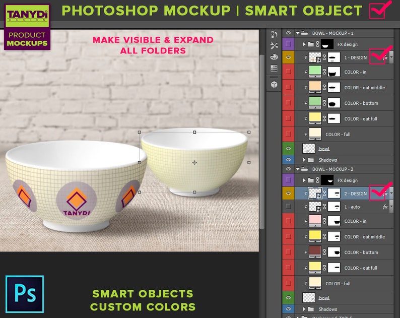 Bowl Photoshop Print Mockup, Cereal Bowl on Fabric Wood Table Top, Custom Scene Creator B2-0, Bowl set on table, Smart object Custom color image 8