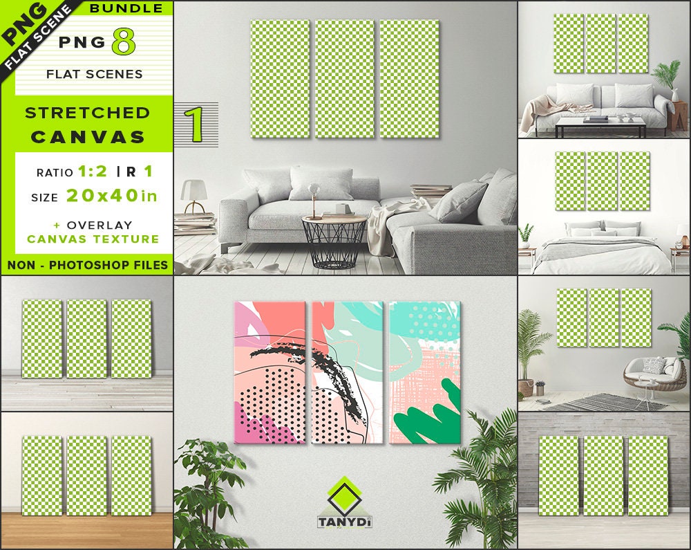 Download 20x40 Triptych Blank Stretched Canvas PNG Mockup Bundle 8 ...