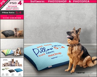 Pet Bed Large Medium Small Pillow, Dogs & Cats, 40x50in 100x125cm Pet Cushion, Size Chart, Photoshop Photopea Mockup, Scene creator PP2-54
