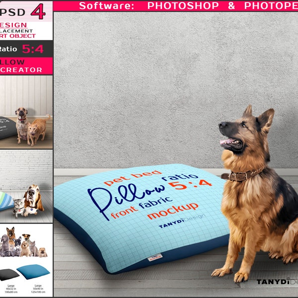 Pet Bed Large Medium Small Pillow, Dogs & Cats, 40x50in 100x125cm Pet Cushion, Size Chart, Photoshop Photopea Mockup, Scene creator PP2-54