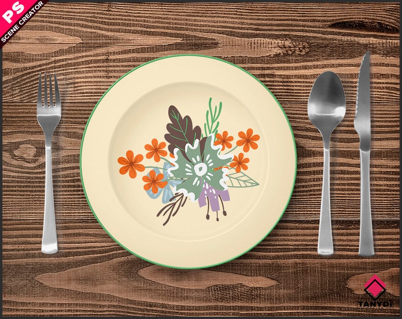 Dinner Plate Print Mockup PNG White round plate