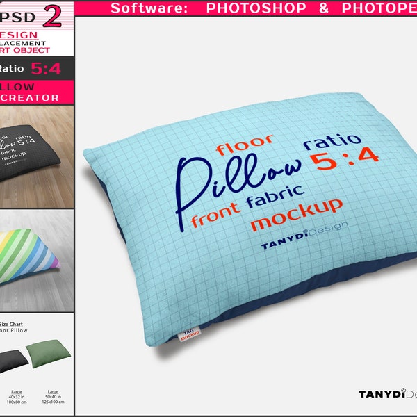 Rectangle Floor Pillow, 40x50in 100x125cm Pet Bed, Photoshop Photopea Fabric Mockup FP3-54, Size Chart, Pet Cushion Scene creator