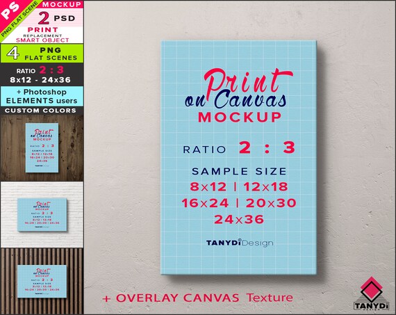 Blank Stretched Canvas On Wall Photoshop Print Mockup 4 Png Etsy