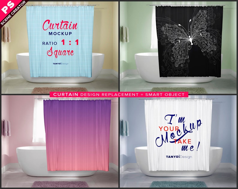 Download Square Bathroom Shower Curtain Photoshop Curtain Mockup S2-1 | Etsy