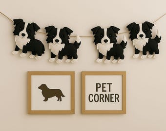 Guirnalda de fieltro de border collie hecha a mano: decoración para amantes de los perros