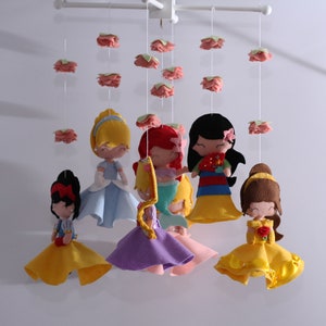 Baby Crib Mobile - Princess- Nursery Princess Mobile -Cinderella,Rapunzel,Snow White,Mulan,Beauty,Ariel,Sleeping Beauty