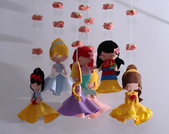 Baby Crib Mobile - Princess- Nursery Princess Mobile -Cinderella,Rapunzel,Snow White,Mulan,Beauty,Ariel,Sleeping Beauty