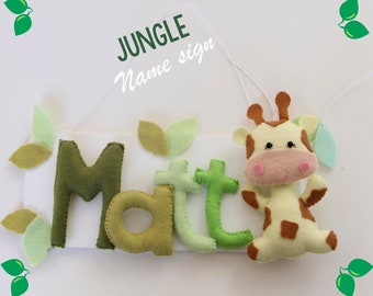Baby name sign - Jungle Name Bunting - Nursery Decor - Forest nursery - Woodland Nursery - Door Sign - Jungle Kids Door Sign
