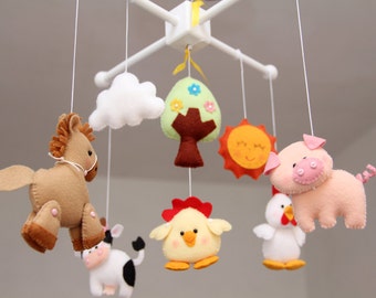 Baby Crib Mobile ,Farm Friends-Lovely Farm -Baby Girl Mobile, Mobile Nursery farm Animals