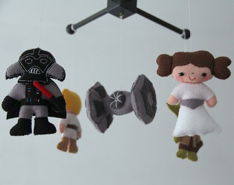 Baby Crib Mobile - Star Wars Mobile - Nursery Star Wars Mobile - Darth Vader,Yoda,Leia,Luke Skywalker,TIE Fighter- Kids Playroom Decor-