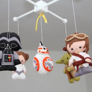 Baby Crib Mobile - Star Wars Mobile - Nursery Star Wars Mobile - Darth Vader,Yoda,BB8-Droid,Rey,Lea