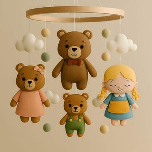 Goldilocks and the Three Bears Felt Mobile - Handmade Nursery Decor-Baby Brib Mobile