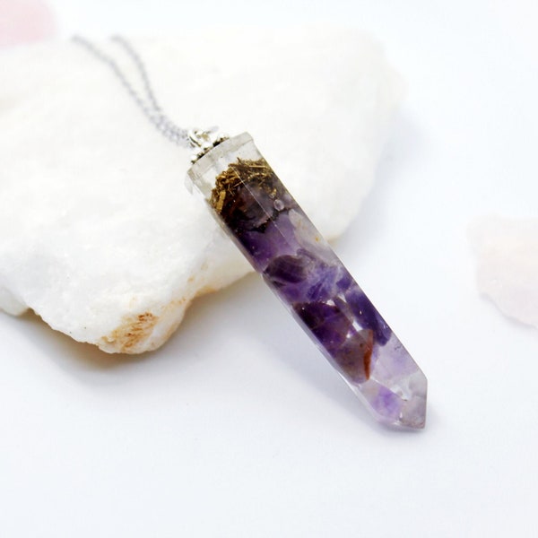 Orgonite Pendant Amethyst, Orgone Necklace Silver, EMF Protection Jewelry, Metaphysical Gifts, Chakra Healing & Meditation