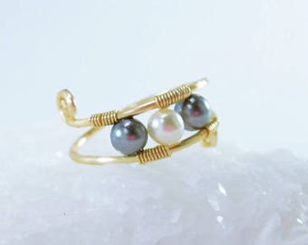 Delicate Gold Wire Wrapped Rings, Dainty and Elegant Pearls, Sizes 3-15, Gold, Midi Rings