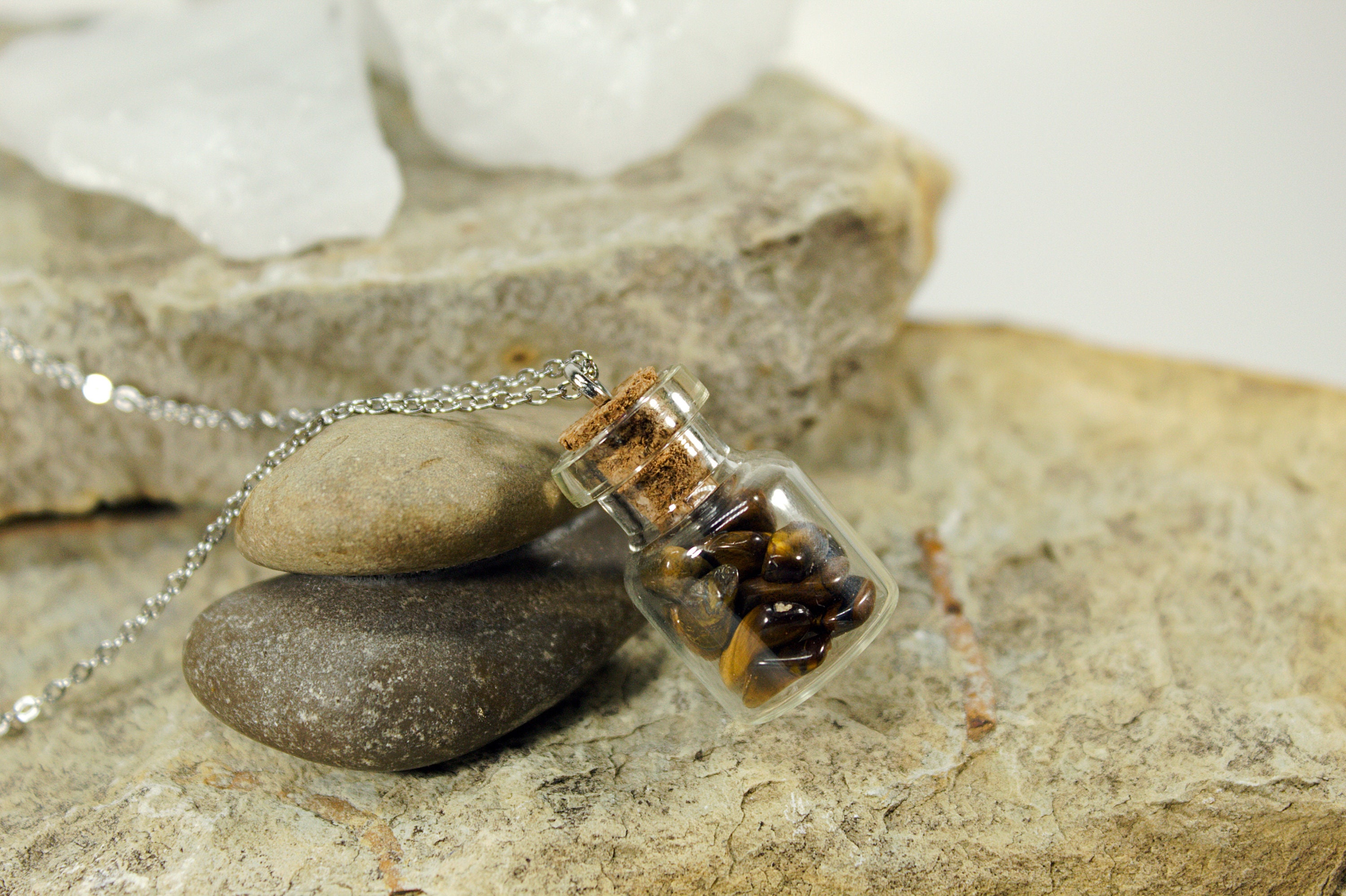Intention Mini Cork Bottle Necklace Crystal Filled Glass Etsy