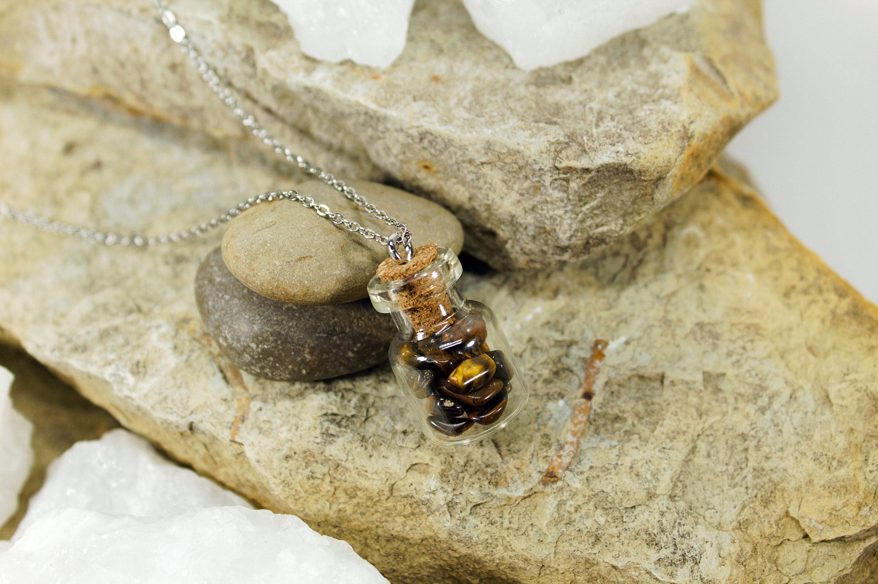 Intention Mini Cork Bottle Necklace Crystal Filled Glass Etsy