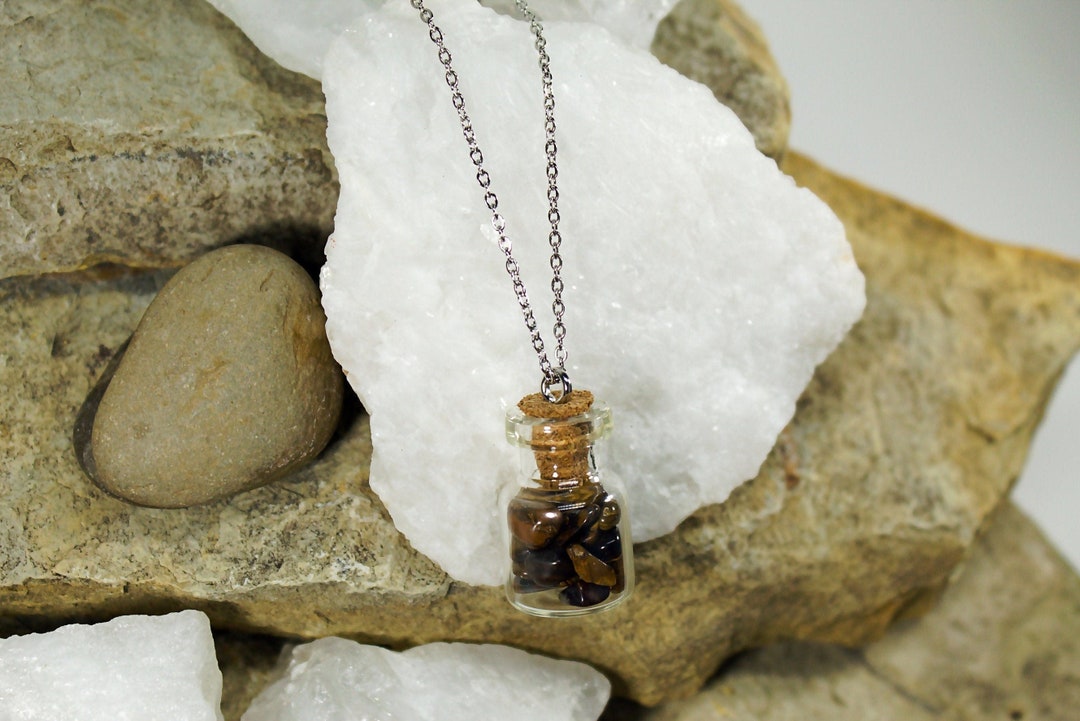 Intention Mini Cork Bottle Necklace Crystal Filled Glass Etsy