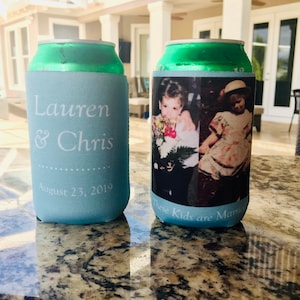 Wedding Neoprene Can Coolers, Wedding Favors, Photo Printed Can Coolers, Bridal Shower, bachelorette Can Coolers, Custom Can Coolers