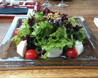Set of 12 Minimalist Square Salad Plates Size 7 1/4" - 28 cm. Modern Fused Glass Plates. Glass Plates for Original Food Presentation