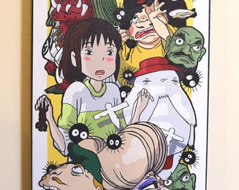 Spirited Away characters 30 x 90 cm - hand painted acrylic canvas