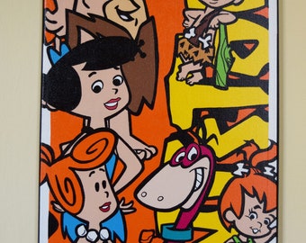 Flintstones characters - hand painted acrylic canvas