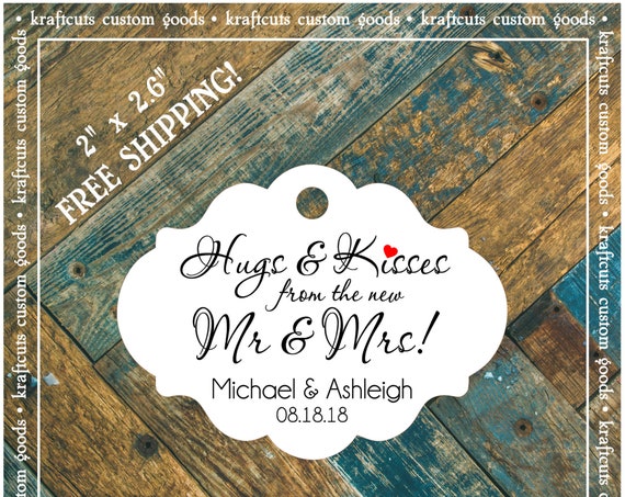 Personalized Hugs and Kisses Wedding Reception Favor Tags # 792 FREE SHIPPING!