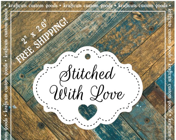 Favor Tags Stitched With Love with Heart Cut Out #678 FREE SHIPPING!