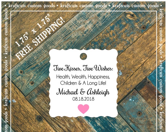 Five Kisses Five Wishes Favor Tags, Five Wishes Poem Favor Tags #764 FREE SHIPPING!