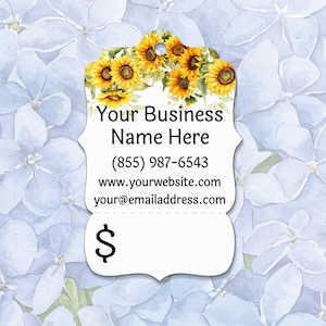 Printed & Personalized Perforated Small Business Price Hang Tags for Crafters and Makers Sunflower