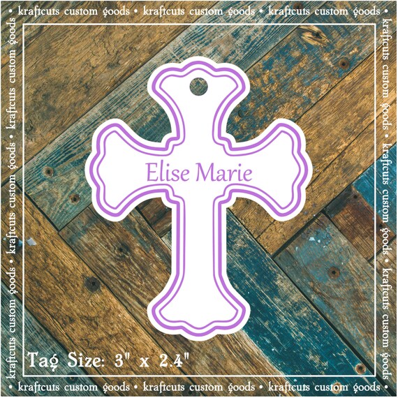 Baptism, Christening or First Communion Religious Cross Favor Tags - Baby Girl or Baby Boy Lavender Large #200L - Qty: 20 Tags