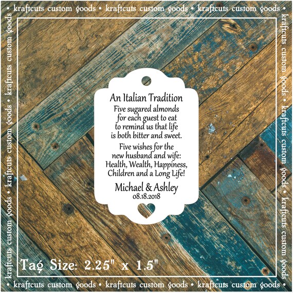 Jordan Almond, Sugared Almond, Italian Wedding, Greek Wedding Tradition Reception Favor Tags # 793 Qty: 30 Tags