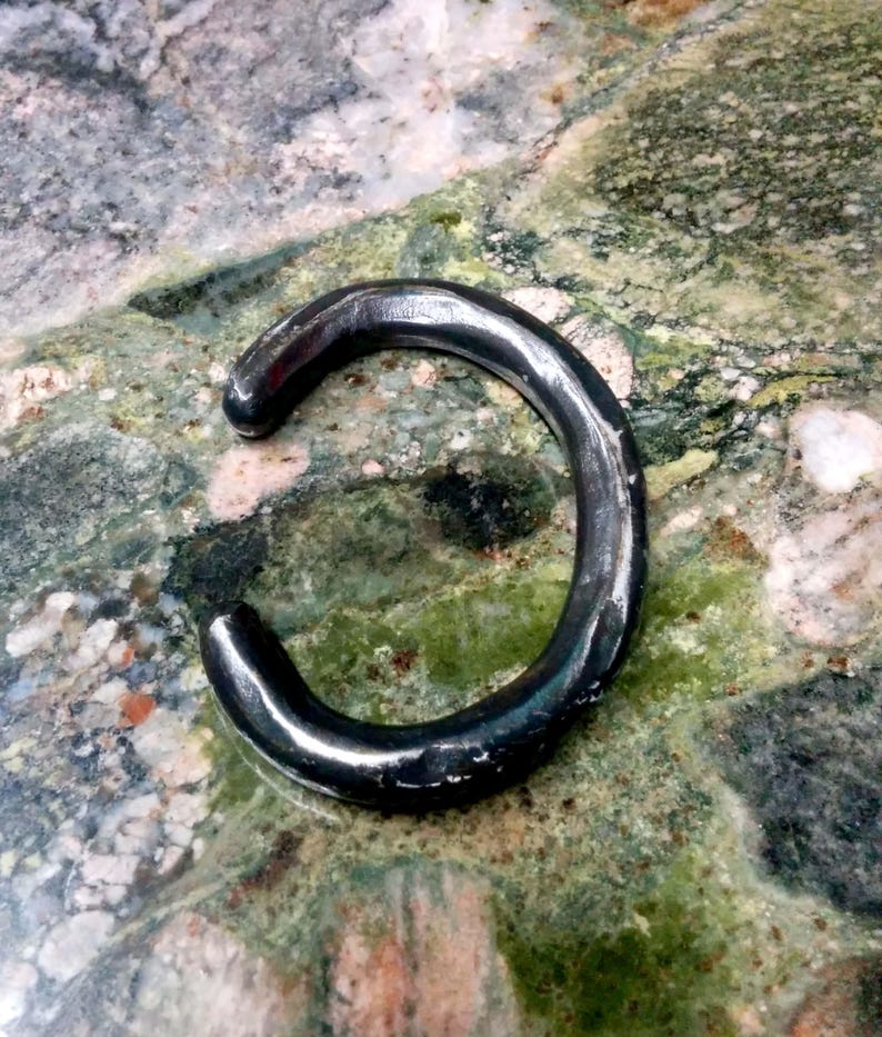 Hammered Iron Bracelet. 10 Mm Thickness. Brushed Burnt Black. Etsy