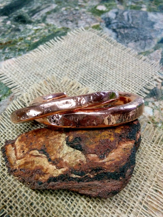 Hammered Heavy Copper Cuff Bracelet Shiny. 10, 12 Mm Thick