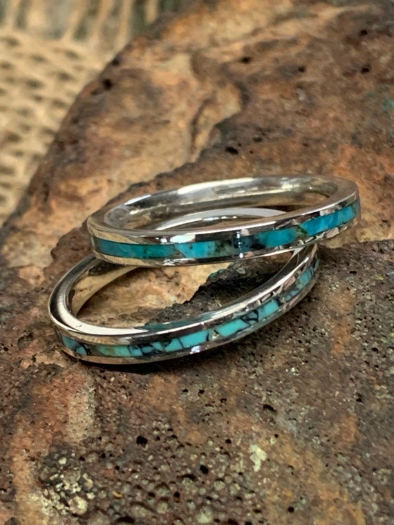 Turquoise inlay band rings deals