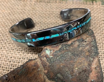 Stream Turquoise Copper Cuff Bracelet. 2.5 X 13.5 Mm Thick
